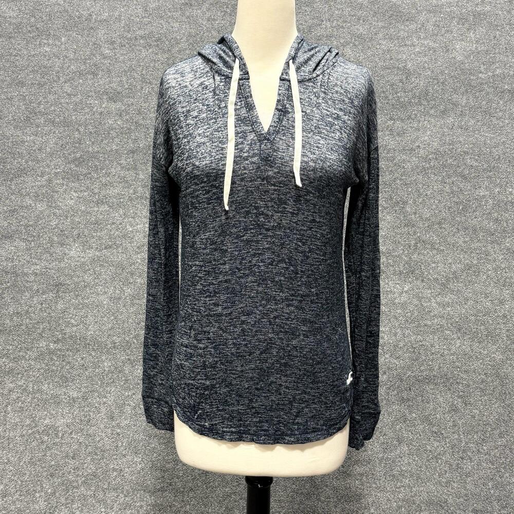 Hollister Hoodie Womens Small Blue Heather V Neck Pullover Lightweight Logo